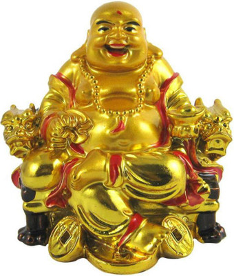 

Creative Gifts Vastu feng shui laughing buddha sit on chiar Showpiece - 10 cm Decorative Showpiece - 5 cm(Polyresin, Gold)