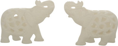 

Kaushal Creation White Big Elephant / Hathi Set Carving Decorative Showpiece - 8 cm(Stoneware, White)