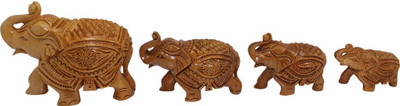 

Frabjous Hand Carved Royal Indian Elephant Set of 4 Sculpture Home Decorative Animal Figurine Decorative Showpiece - 15 cm(Wooden, Brown)