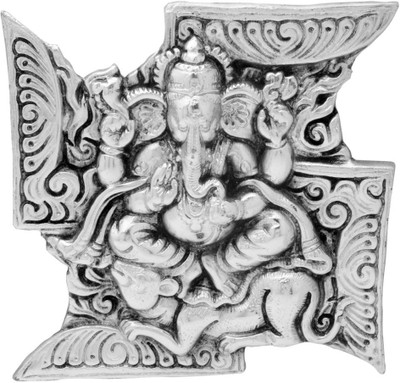

Traditional Rajasthan Auspicious Ganesha On Swatik Decorative Showpiece - 12 cm(Aluminium, Silver)