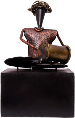 

NG Art Ventura Indikala Handcrafted Sitting Village Musician Playing Dholak Decorative Showpiece - 22 cm(Wooden, Iron, Gold, Copper)