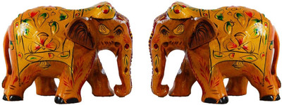 

eCraftIndia Set of 2 Brown Painted Elephant Statue Decorative Showpiece -(Wooden, Multicolor)