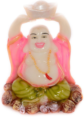 

eCraftIndia Feng Shui Ravishing Laughing Buddha Decorative Showpiece - 10.16 cm(Polyresin, Pink, Green, White)