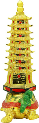Pure Life DRAGON TURTLE WITH WEN CHANG PAGODA Decorative Showpiece  -  17 cm(Polyresin, Gold)
