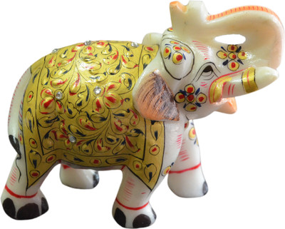 

Artist Haat Marble Elephant Sculpture with carving and painting. Decorative Showpiece - 12 cm(Stoneware, Multicolor)