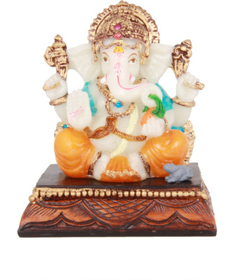 

The Nodding Head Chaturbuja Ganesha Sitting On Base Decorative Showpiece - 11 cm(Polyresin, Multicolor)