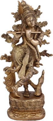 ARIHANT CRAFT Hindu God Krishna Idol Kanha Statue Kanahiya Sculpture Hand Craft Decorative Showpiece  -  30.5 cm(Stone, Yellow, Gold)