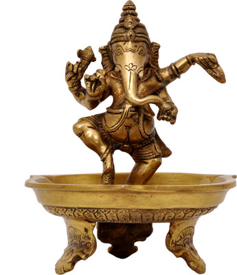 53% OFF on Aesthetic Decors Oil Lamp With Ganesh Dancing Decorative Showpiece - 16.5 cm(Brass, Gold)