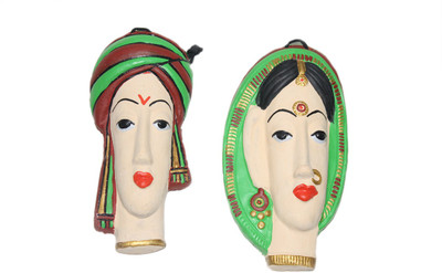 

Sarvsiddhi Terracotta Village Couple Mask Decorative Showpiece - 4 cm(Terracotta, Multicolor)