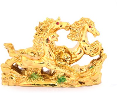 kriti CREATIONS Feng Shui Three Running Horses Decorative Showpiece  -  4 cm(Polyresin, Gold)