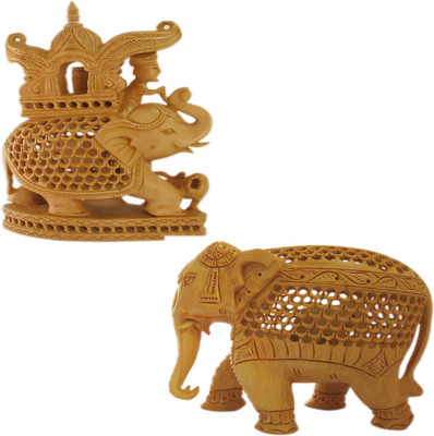 

Shree Sai Handicraft Elephant Combo Gift Decorative Showpiece - 20 cm(Wooden, Yellow)