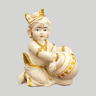 

Matchless Gifts Glow in Dark Matka Krishna Decorative Showpiece - 17 cm(Polyresin, White)