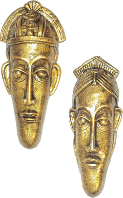 

Hand Artz Terracotta Handmade Wall Hanging Home Decorative Tribal King Queen Mask Decorative Showpiece - 15 cm(Terracotta, Gold)