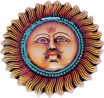 

Indigo Creativs Handcrafted Beautiful Terracotta Surya Devatawith thrid eye Diwali Puja Door / Home Entrance / Wall Hanging Decoration Decorative Showpiece - 24 cm(Earthenware, Multicolor)
