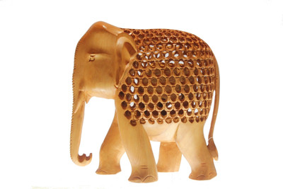 

Prachin Elephant Fat Under Cut Carving 6" Decorative Showpiece - 6 cm(Wooden, Beige)