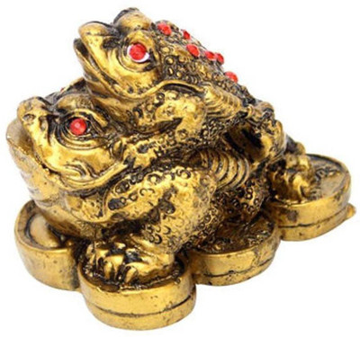 Varanasi Enterprises feng shui double money frog with coin on gems for wealth and success Decorative Showpiece  -  7 cm(Polyresin, Multicolor)