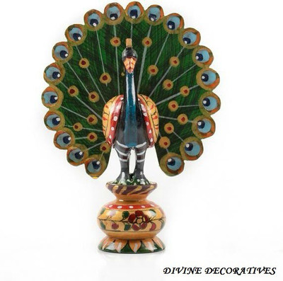 

DivineCrafts Decorative Painted Dancing Peacock Decorative Showpiece - 10.16 cm(Wooden, Multicolor)
