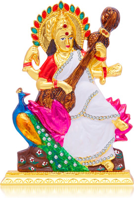 

Kulin Goddess Saraswati idol For Home Decor | Office | Shops | Gifting Decorative Showpiece - 16 cm(Gold Plated, White)