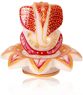 rajwada arts Ganesh Ji Statue On Marble Lotus With Handpainting Decorative Showpiece  -  10 cm(Stone, Multicolor)