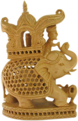 

Creative marketing Maharaja Elephant on Sitting Senapati Handicraft Decorative Showpiece - 20 cm(Wooden, Yellow)