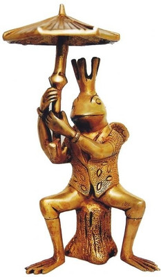 29% OFF on Aakrati Decorative Figurine of King Frog sitting with an umberella Decorative Showpiece - 21 cm(Brass, Yellow)