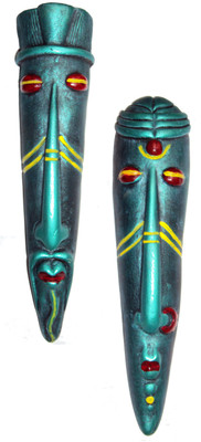 

Hand Artz Terracotta Handmade Wall Hanging Tribal King Queen Mask Combo Decorative Showpiece - 28 cm(Terracotta, Multicolor)