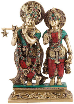 Collectible India 12 inch Gorgeous Large Radha Krishna Statue & Aritistic work of Inlay Gemstones Lucky Home Decor Decorative Showpiece - 30.48 cm(Brass, Gold, Red) Collectible India 12 inch Gorgeous Large Radha Krishna Statue & Aritistic work of Inlay Gemstones Lucky Home Decor Decorative Showpiece - 30.48 cm(Brass, Gold, Red)