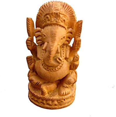 

Chitra Handicraft Ganesh Decorative Showpiece - 10 cm(Wooden, Brown)