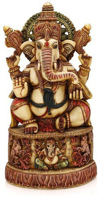 

Collectible India Trio Large Ganesha Lakshmi Sun God Marble Idol - Hindu God Goddess Antique Finish Statue Decorative Showpiece - 35 cm(Stoneware, Multicolor)