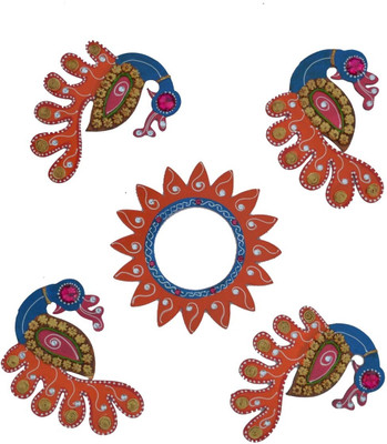

eCraftIndia Decorative Floor Rangoli -Dancing Peacocks Decorative Showpiece - 45.72 cm(Paper Mache, Orange, Blue)