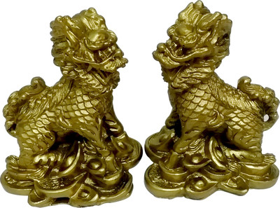 

Starstell Fu Lion Dog For Family Wealth And Social Status Decorative Showpiece - 6 cm(Polyresin, Gold)