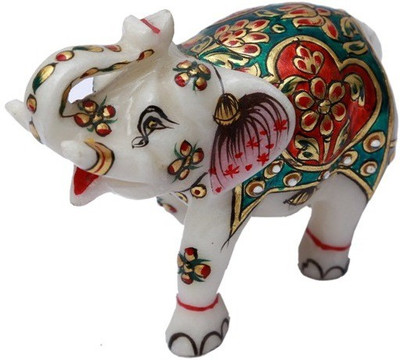 

HD Techno Crafts Trunk Up Marble Elephant Enameled Colored 2 Inch Decorative Showpiece - 6 cm(Stoneware, Multicolor)