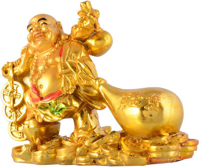 

JaipurCrafts Golden Laughing Buddha With Potli Decorative Showpiece - 10.16 cm(Stoneware, Multicolor)