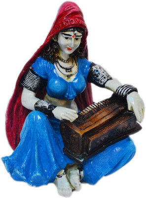 

eCraftIndia Rajasthani Lady Playing Harmonium Decorative Showpiece - 15.24 cm(Polyresin, Blue, Red)