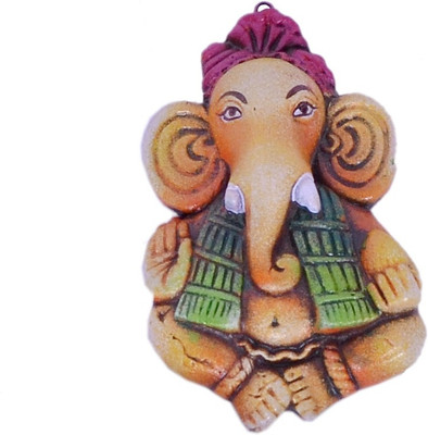 

Indigo Creativs Handcrafted Terracotta Small Elegant 4" Lord Ganesha Navratra Diwali Puja Door / Home Entrance / Wall Hanging Decoration Decorative Showpiece - 11 cm(Earthenware, Multicolor)