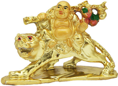 

DivyaMantra Feng Shui Laughing Buddha Sitting On Lion Decorative Showpiece - 8.5 cm(Polyresin, Multicolor)