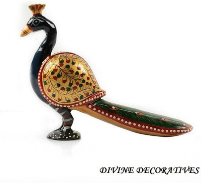 

DivineCrafts Decorative Painted Sitting Peacock Decorative Showpiece - 8.5 cm(Wooden, Multicolor)