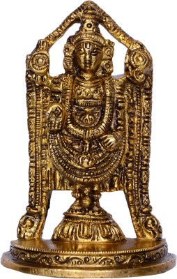 Purpledip Balaji Brass Statue Decorative Showpiece  -  10 cm(Brass, Gold)