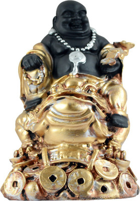 

Reiki Crystal Products Buddha with turtle Decorative Showpiece - 12.5 cm(Porcelain, Gold, Black)