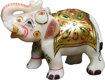 

Artist Haat Marble Elephant Sculpture With Carving and Painting Decorative Showpiece - 8 cm(Stoneware, Gold)