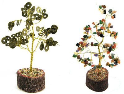 

Shubh Store 100 % Original Coin/Wealth Tree And Gems Tree Combo Decorative Showpiece - 17 cm(Alloy, Multicolor)
