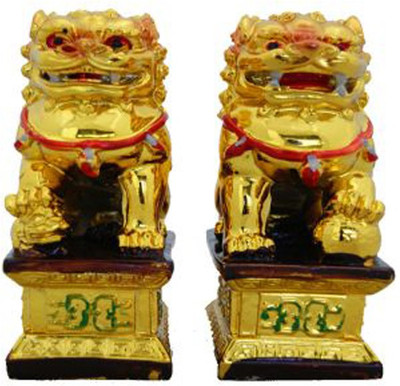 

Anjalika Feng Shui Fu Dog In Gold Decorative Showpiece - 11 cm(Polyresin, Gold)