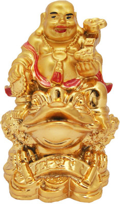 

DivyaMantra Feng Shui Laughing Buddha Sitting On Money Frog Decorative Showpiece - 9 cm(Polyresin, Multicolor)