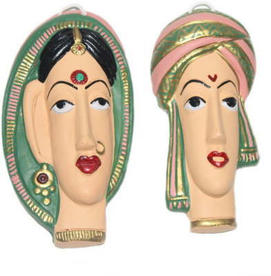 

Sarvsiddhi Terracotta Village Couple Mask Decorative Showpiece - 5 cm(Terracotta, Multicolor)