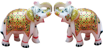 

Chitra Handicraft Marble Elephant Pair Decorative Showpiece - 7.5 cm(Stoneware, Multicolor)