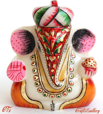 

Craft International Marble Ganesha Pagdi Gold Painted - 4 Inch Decorative Showpiece - 10 cm(Stoneware, White)