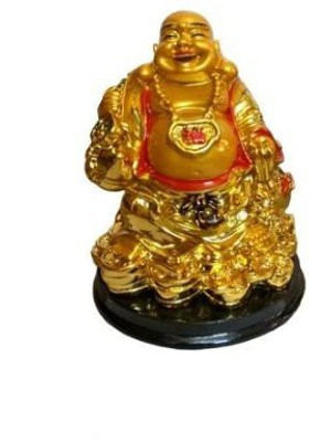 

Ripe India Laughing Buddha with Coin & Chair for health, wealth and happiness Decorative Showpiece - 10 cm(Porcelain, Gold)