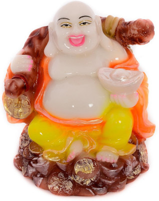 

eCraftIndia Feng Shui Laughing Buddha with Coin Bag in Right Hand Decorative Showpiece - 10.16 cm(Polyresin, Orange, Yellow)