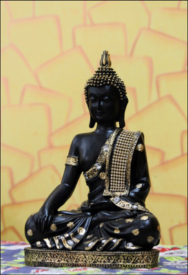 eCraftIndia Handcrafted Meditating Decorative Buddha Decorative Showpiece  -  28 cm(Polyresin, Black, Gold)