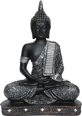 

Heeran Art Vastu Fangshui Religious Idol of Lord Gautama Buddha Statue Decorative Showpiece - 24 cm(Polyresin, Black, Silver)